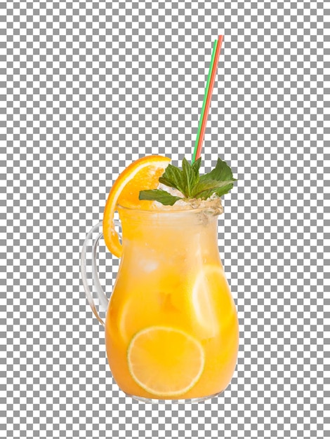 Fresh oranges fruit juice in jug with transparent background