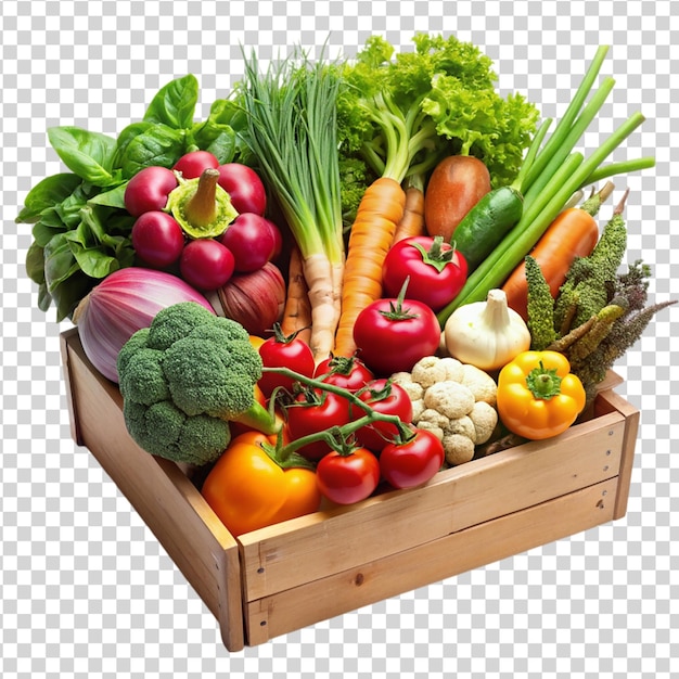 Fresh organic vegetables box Isolated on white background