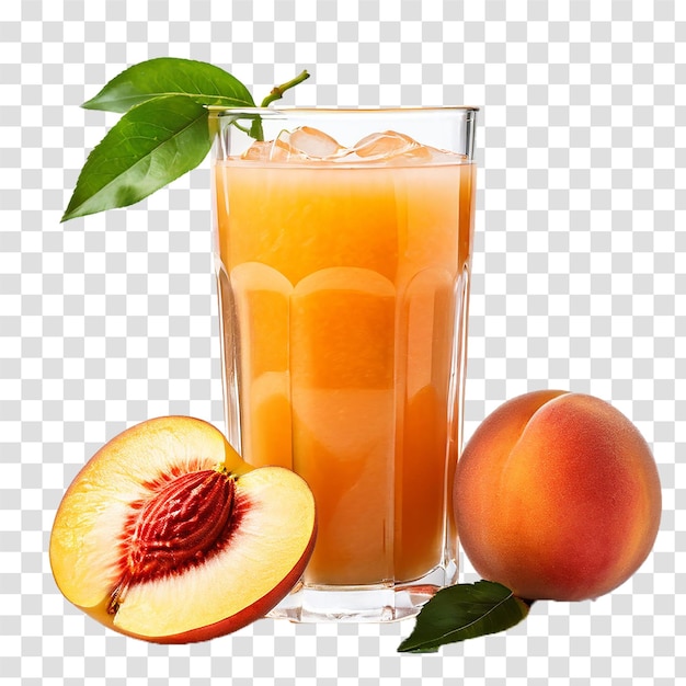 fresh peach juice in glass on transparent background