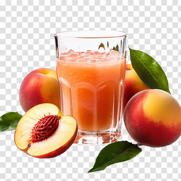 fresh peach juice in glass on transparent background