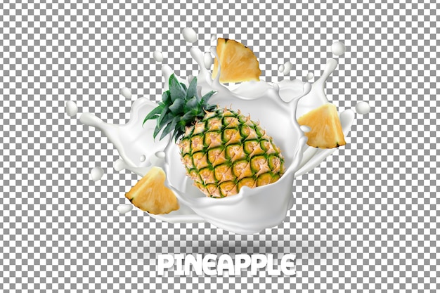 Fresh pineapple with milk yogurt splash