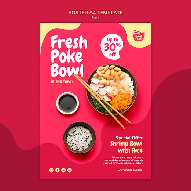 Fresh poke bowl poster template