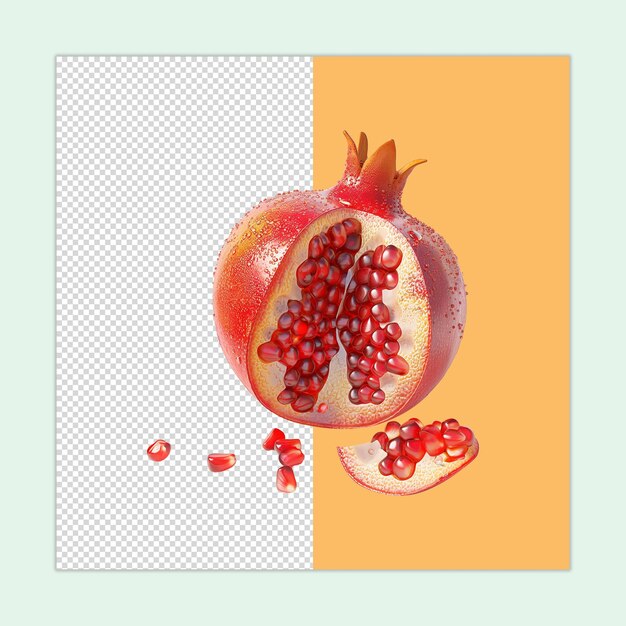 Fresh Pomegranate with seeds fruit isolated on a transparent background