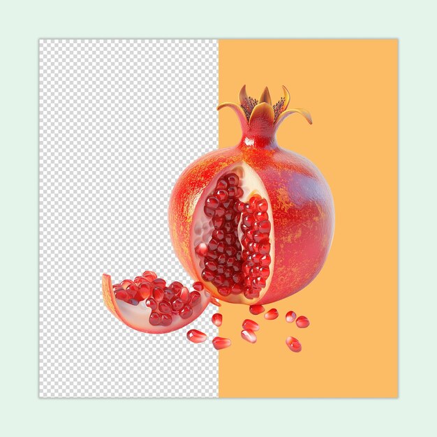 Fresh Pomegranate with seeds fruit isolated on a transparent background