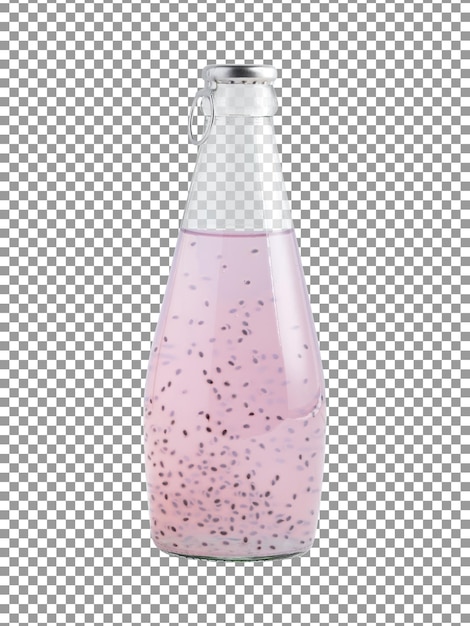 Fresh purple basil seed drink bottle with transparent background