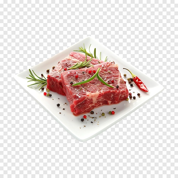 PSD fresh raw beef steak with spices isolated on a transparent background