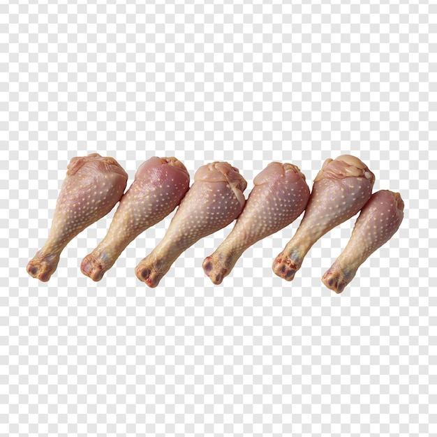 PSD fresh raw chicken drumsticks isolated on transparent background for cooking and meal prep