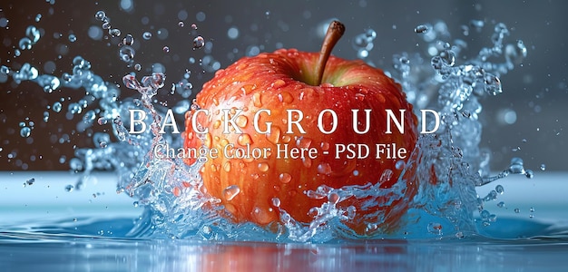 PSD fresh red apple on water level with splash