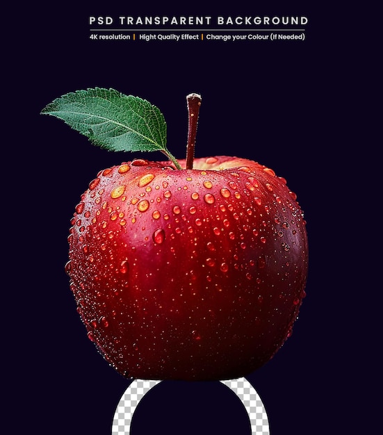 PSD fresh red apple with droplets of water against black background