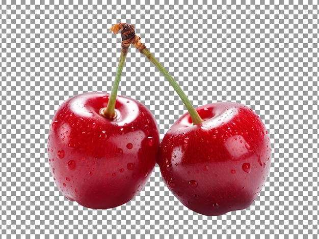 Fresh red cherry pair isolated on transparent background