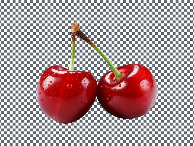 Fresh red cherry pair isolated on transparent background