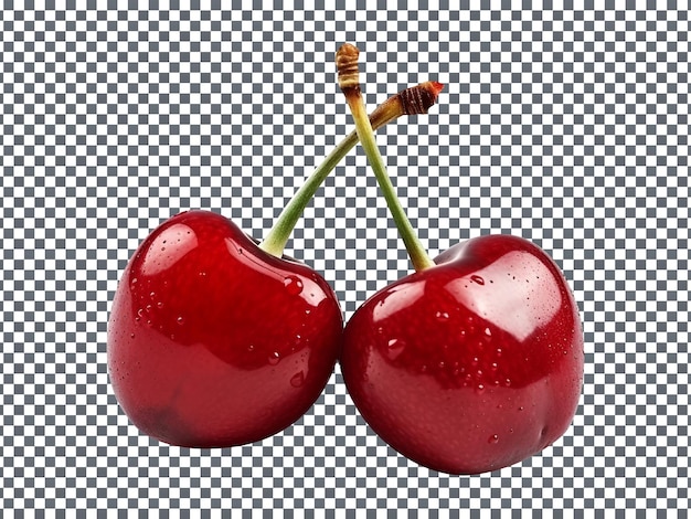 Fresh red cherry pair isolated on transparent background