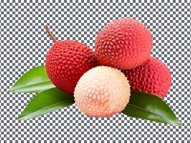 Fresh red lychee with leaves isolated on transparent background