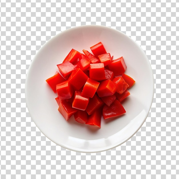 Fresh red peppers on white plate isolated on transparent background