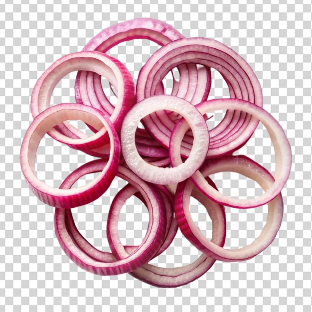 PSD fresh red raw onion rings top view isolated on transparent background