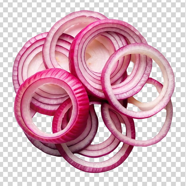 PSD fresh red raw onion rings top view isolated on transparent background