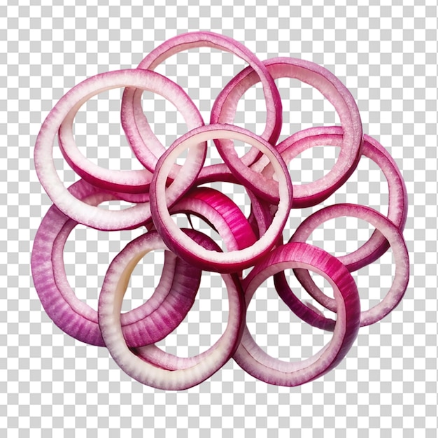 PSD fresh red raw onion rings top view isolated on transparent background