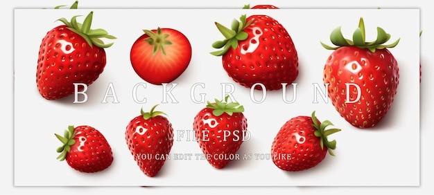 PSD fresh red strawberries on white background