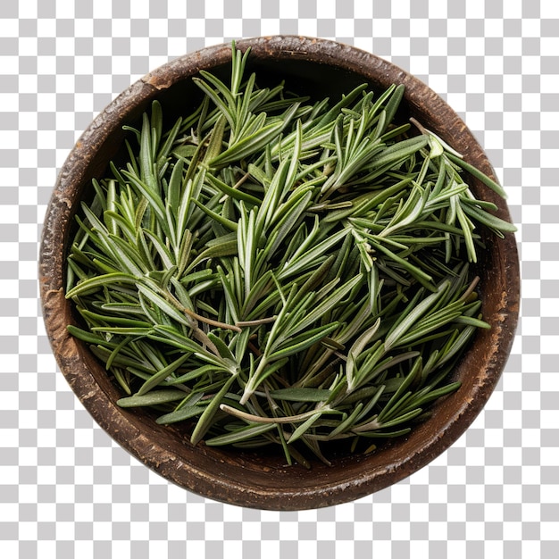 PSD fresh rosemary sprigs in wooden bowl