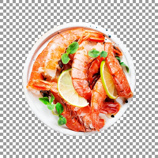 Fresh shrimps in a bowl with transparent background