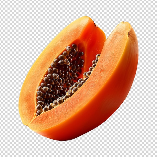 Fresh single papaya fruit isolated on transparent background