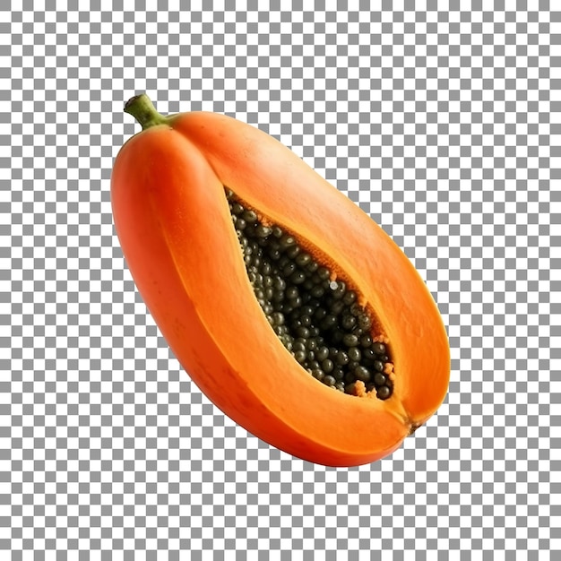 Fresh single papaya slice isolated on transparent background