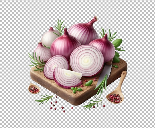 PSD fresh slice onion ring with cut in half vegetable isolated transparent background ai generative