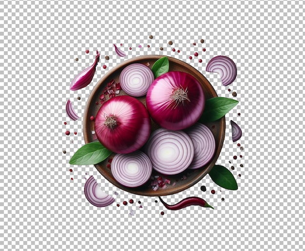 PSD fresh slice onion ring with cut in half vegetable isolated transparent background ai generative