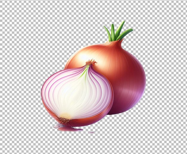 PSD fresh slice onion ring with cut in half vegetable isolated transparent background ai generative