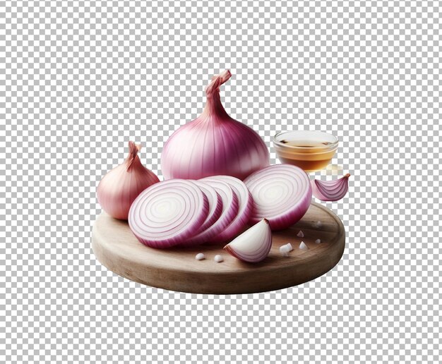 PSD fresh slice onion ring with cut in half vegetable isolated transparent background ai generative