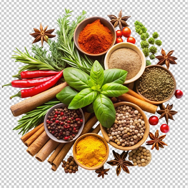 fresh spices and herbs transparent background