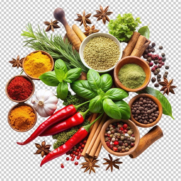 PSD fresh spices and herbs transparent background