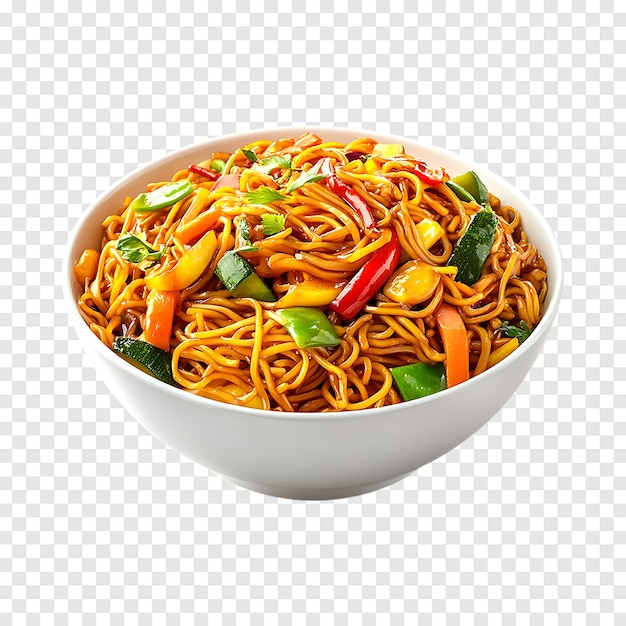 PSD fresh stirfried vegetables with egg noodles shown on a transparent backdrop