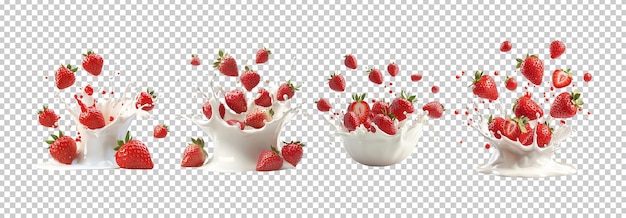 Fresh Strawberries Splashing in Creamy Milk