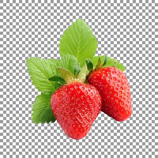 Fresh strawberries with leaf on transparent background