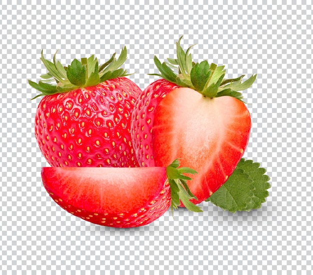 Fresh strawberries with leaves isolated design