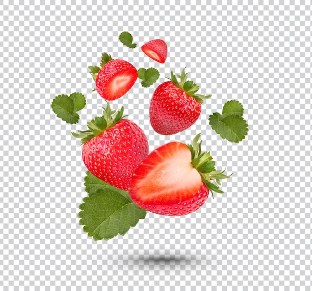 Fresh strawberries with leaves isolated Premium PSD