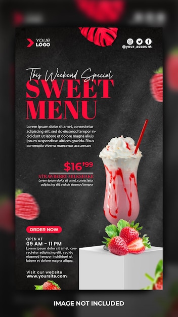 Fresh Strawberry Milkshake Menu Instagram Story Template