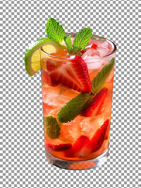 Fresh strawberry mocktail glass isolated on transparent background