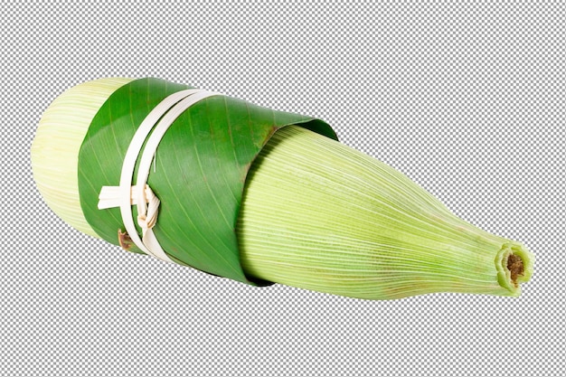 Fresh sweet corn Wrapped in banana leaves isolated on a transparent background