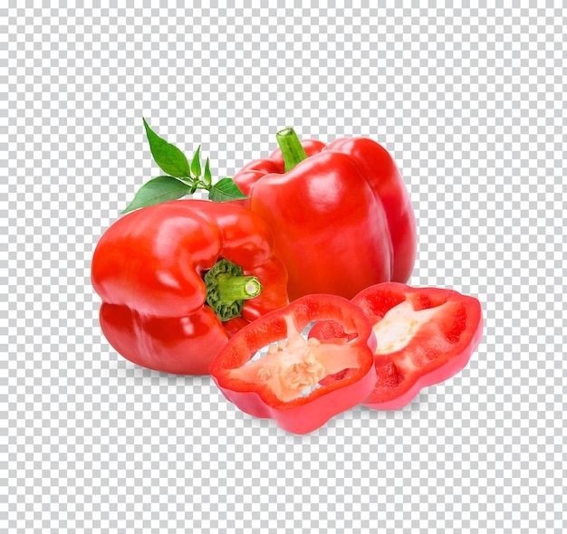 Fresh sweet pepper with leaves isolated Premium PSD