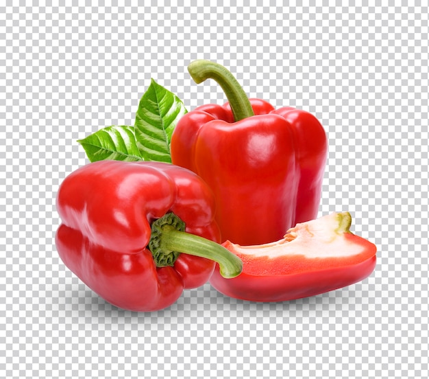 Fresh sweet pepper with leaves isolated