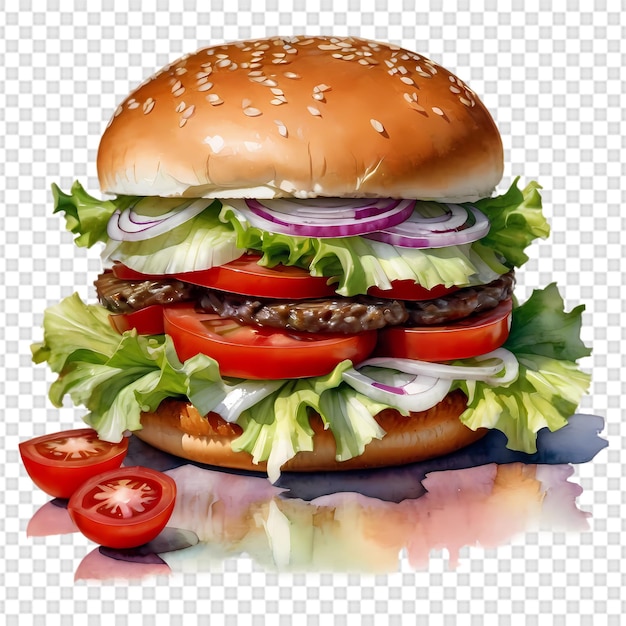 Fresh tasty burger isolated on transparent background