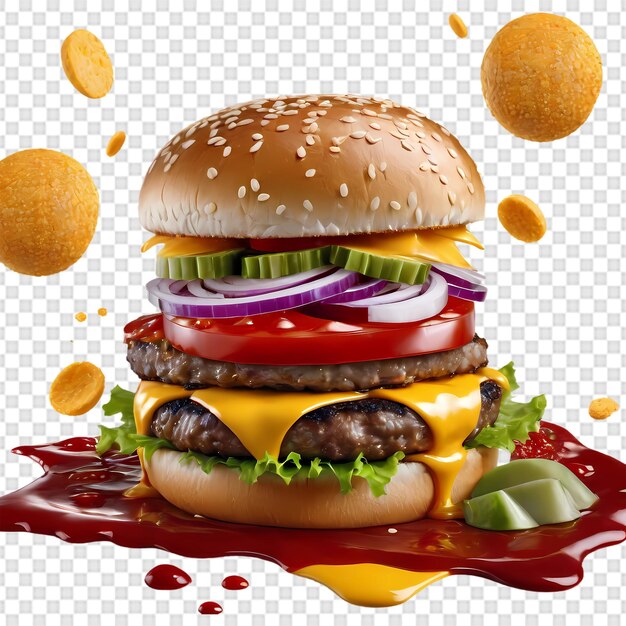 PSD fresh tasty burger isolated on transparent background