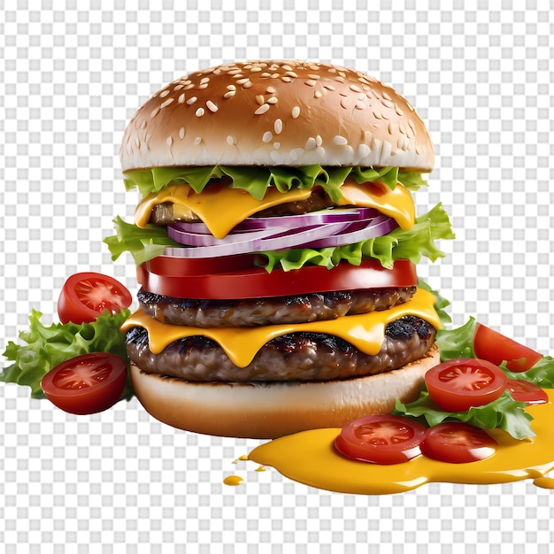 Fresh tasty burger isolated on transparent background