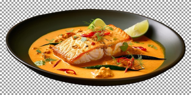 Fresh tasty Malabar fish curry bowl isolated on transparent background