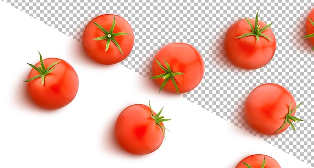 Fresh tomato isolated on white background, flat lay, top view