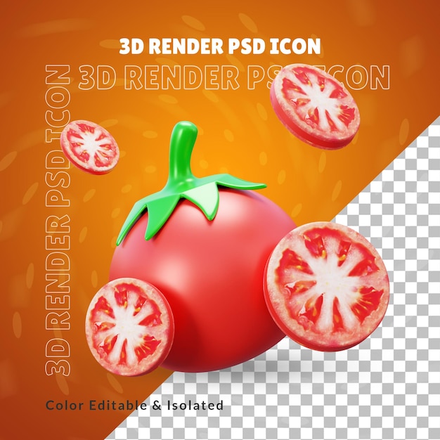 Fresh tomatoes 3d illustration isolated or 3d organic vegetable tomatoes icon or 3d tomatoes icon