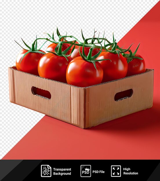 fresh tomatoes in recyclable cardboard box mockup on red background