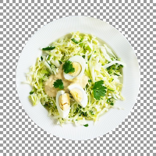 Fresh vegan salad with boiled egg on transparent background